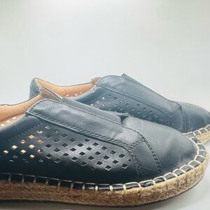 Black Leather Slip-On Espadrilles